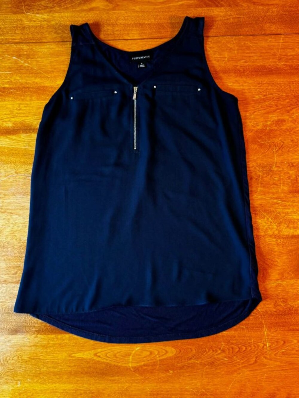 Fortune and Ivy Navy Size Small Sleeveless Tee with Zipper Detail - Picture 5 of 6